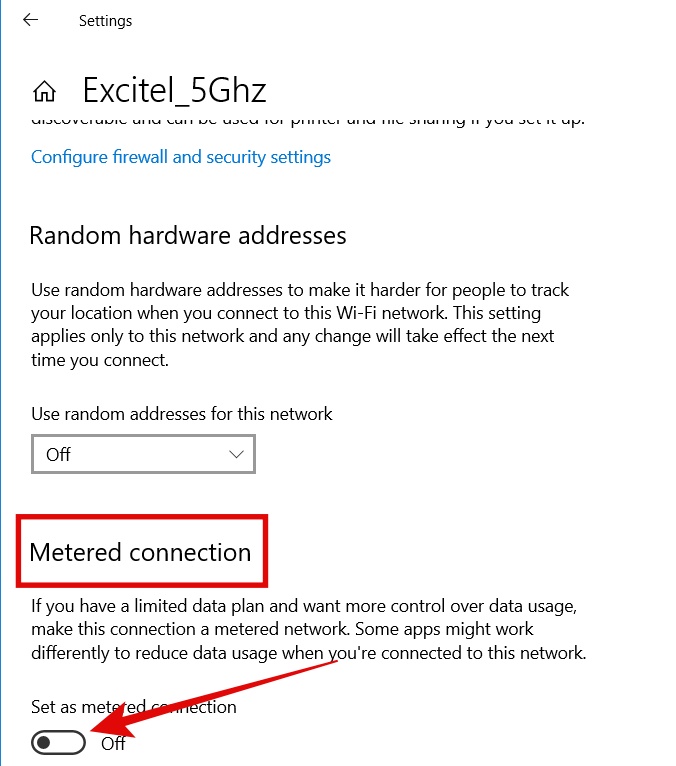 Set Metered Connection
