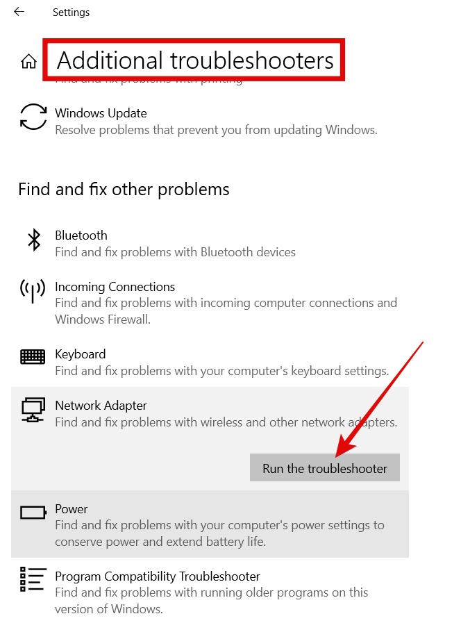 Windows 10 additional troubleshooter