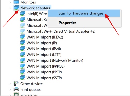 scan for adapter change